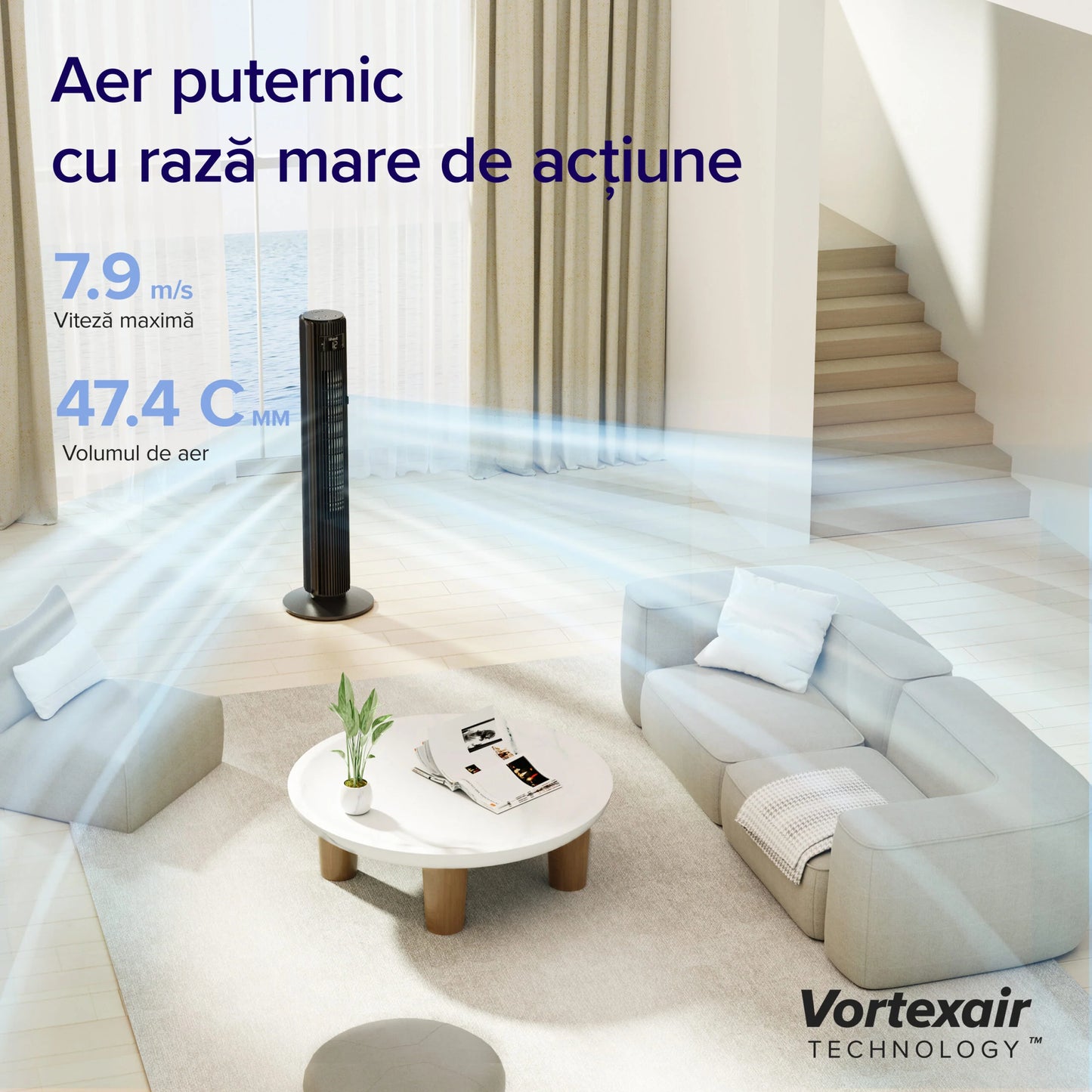Ventilator Turn LEVOIT, 12 Viteze, 4 Moduri Funcționare, 107.6 cm, Oscilație 90°, Telecomandă, Negru