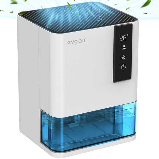 Dezumidificator de aer EVOAIR HIDRY, Senzor Umiditate & Temperatură, Funcție AUTO Dezghețare, 2 Viteze, Lumină Ambientală (7 culori), Rezervor 1L, Capacitate 700ml/24 ore