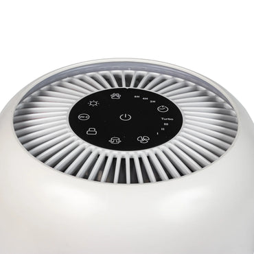 Purificator de aer EVOAIR Yuvo, Lampă UV-C, Filtru 3 În 1, True HEPA, Carbon Activ, Pre-filtru, 4 Viteze, Funcție Polen/Animale, Mod Noapte, Blocare Ecran, Lumină Ambientală, Alb
