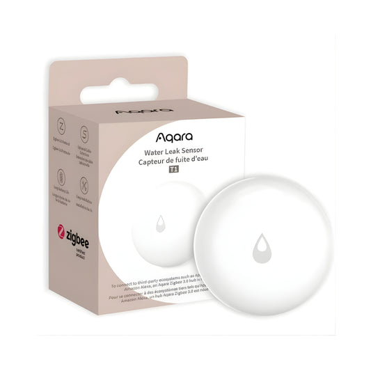 Senzor Smart AQARA Water Leak Sensor T1, Tehnologie Zigbee 3.0, Detectare Scurgeri & Inundații, IP67, Notificări în Timp Real, Compatibil HomeKit/Google/Alexa/Matter, Baterie CR2032