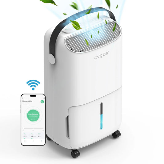 Dezumidificator de aer Smart EVOAIR NovaDry 12, Senzor Umiditate, Funcție Ionizare, Uscare Rufe, Lampă UVC, Curea Neagră, Rezervor 2.5L, Capacitate 12L/24 ore