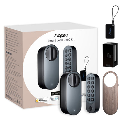Încuietoare / Yală Smart Lock AQARA U200 Kit, Compatibil Matter & Apple Home, Thread/Bluetooth/NFC, Deblocare cu Amprentă/Parolă/NFC/App, Auto-Lock, Baterie Reîncărcabilă, Montaj fără găurire, Negru