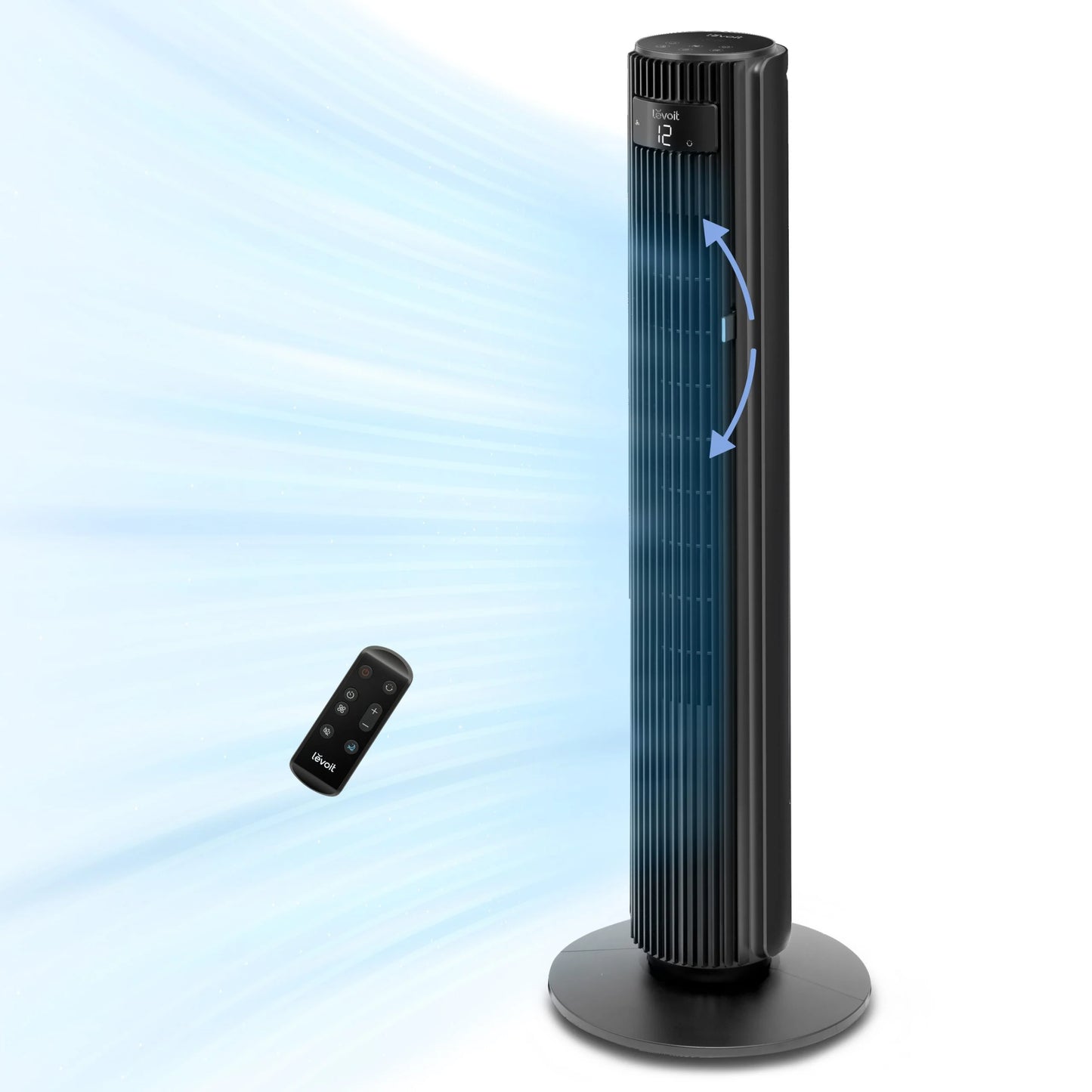 Ventilator Turn LEVOIT, 12 Viteze, 4 Moduri Funcționare, 107.6 cm, Oscilație 90°, Telecomandă, Negru
