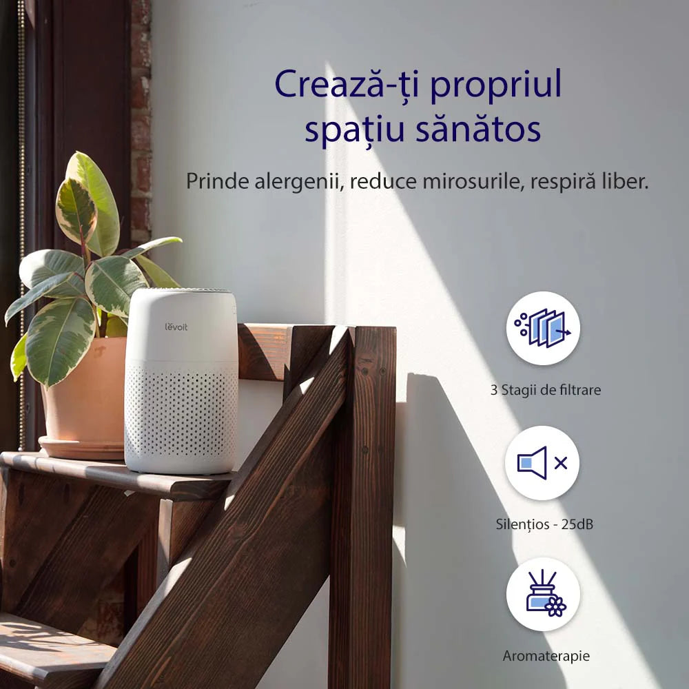 Purificator de aer LEVOIT Core Mini, Filtru 3 în 1 True HEPA, Panou Comandă Touch Screen, Alb