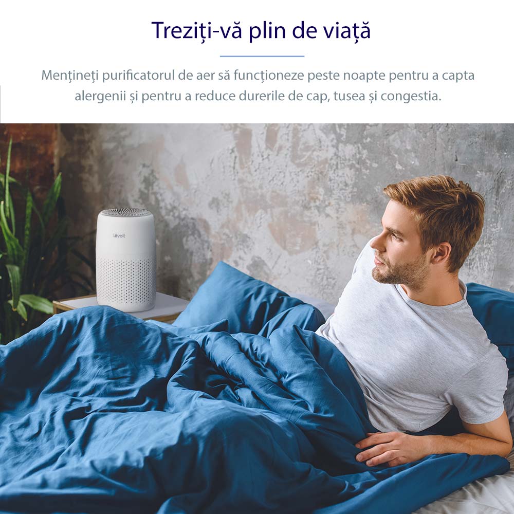 Purificator de aer LEVOIT Core Mini, Filtru 3 în 1 True HEPA, Panou Comandă Touch Screen, Alb