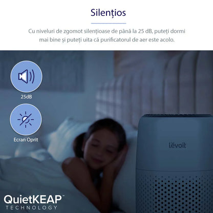 Purificator de aer LEVOIT Core Mini, Filtru 3 în 1 True HEPA, Panou Comandă Touch Screen, Alb