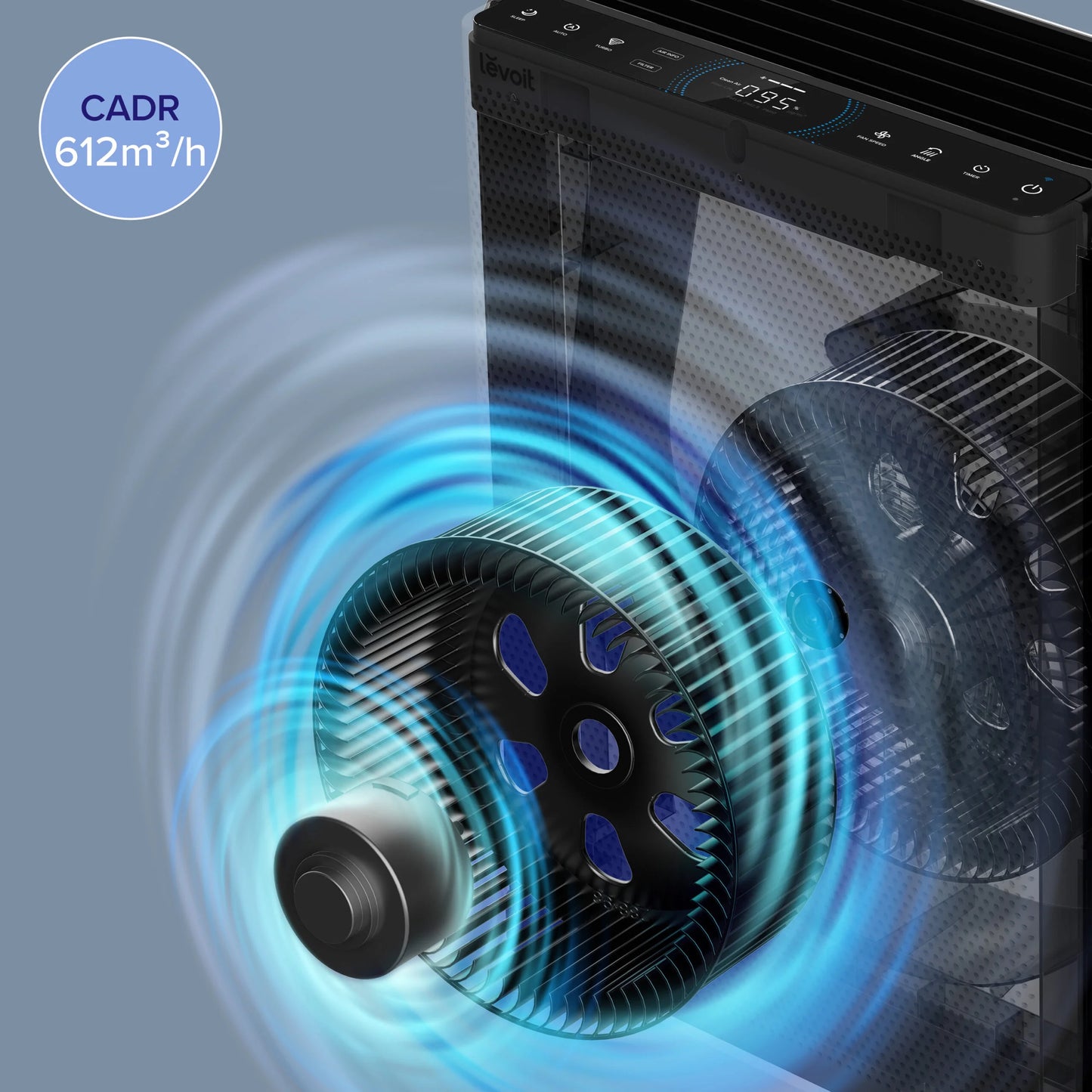 Purificator de aer Smart LEVOIT EverestAir Wi-Fi, Filtru True HEPA, Carbon Activ, Flux de Aer Multidirecțional, Mod Auto, Compatibil Alexa & Google Home, Touch Screen, Gri