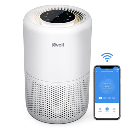 Purificator de Aer Smart LEVOIT Core 200S Wi-Fi, Filtru 3 în 1 True HEPA, Carbon Activ, Remote Control, Super Silent, Alexa, Google Home, Touch Screen, Alb