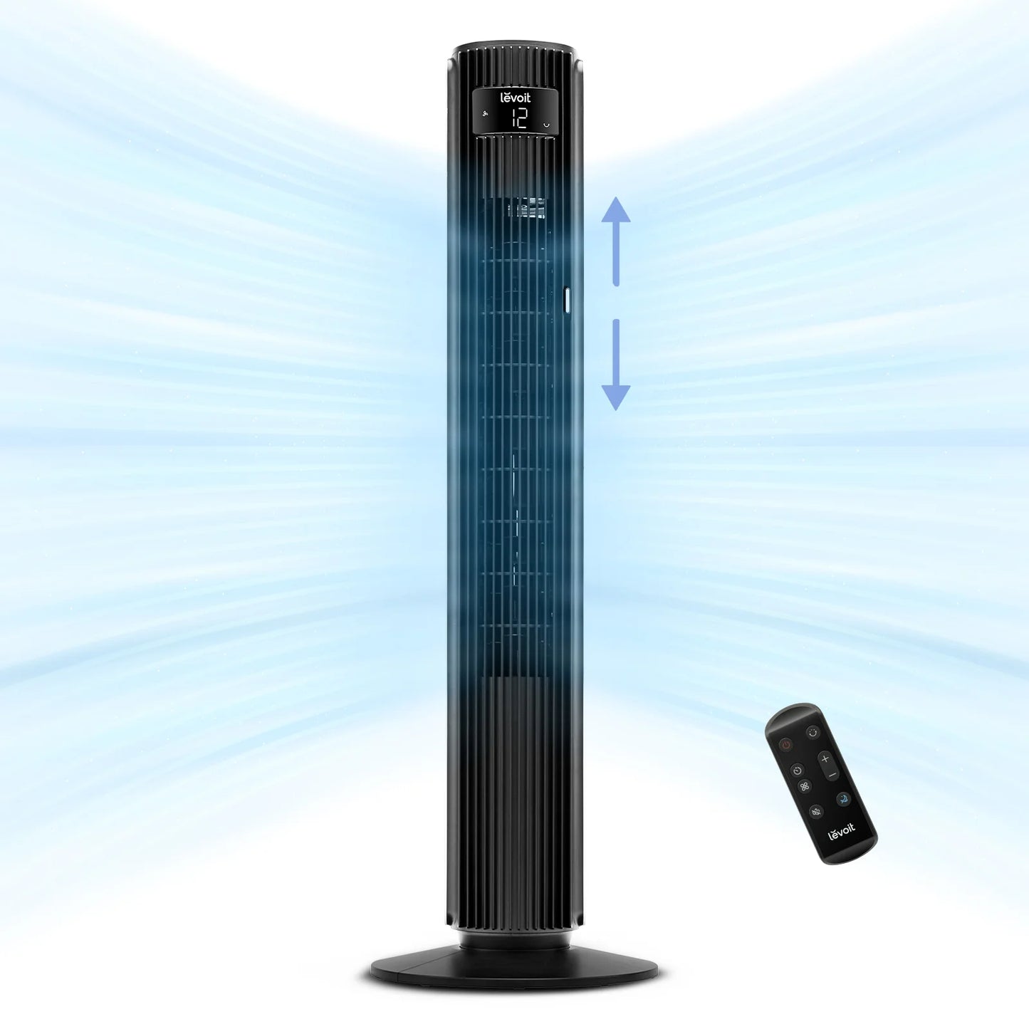 Ventilator Turn LEVOIT, 12 Viteze, 4 Moduri Funcționare, 107.6 cm, Oscilație 90°, Telecomandă, Negru