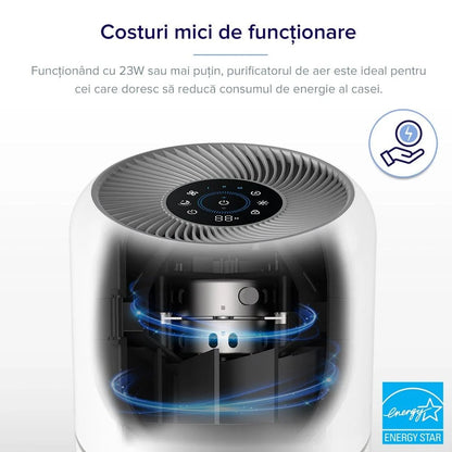 Purificator de aer Smart LEVOIT Core 300S Wi-Fi, Filtru 3 în 1 True HEPA, Carbon Activ, Senzor Calitate Aer, Mod Auto, Alexa, Google Home, Panou Comandă Touch Screen, Control Remote, Alb