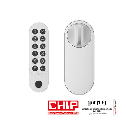 Încuietoare / Yală Smart Lock AQARA U200 Kit, Compatibil Matter & Apple Home, Thread/Bluetooth/NFC, Deblocare cu Amprentă/Parolă/NFC/App, Auto-Lock, Baterie Reîncărcabilă, Montaj fără găurire, Alb