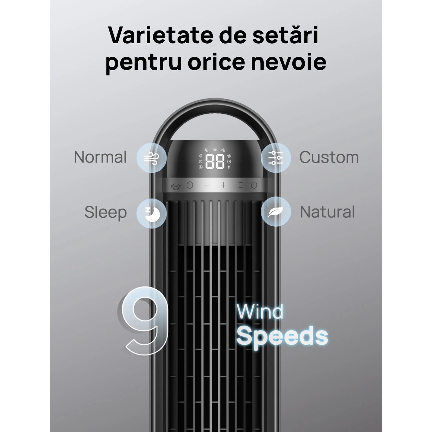 Ventilator Turn Smart DREO Cruiser DR-HTF011S, 9 Viteze, 4 Moduri Funcționare, 106 cm, HyperSilent 25dB, Oscilație 90°, Telecomandă, Negru