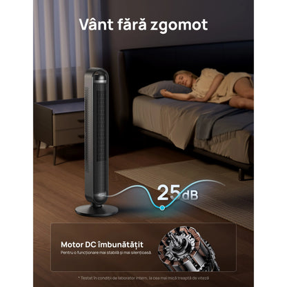 Ventilator Turn Smart DREO Cruiser DR-HTF011S, 9 Viteze, 4 Moduri Funcționare, 106 cm, HyperSilent 25dB, Oscilație 90°, Telecomandă, Negru