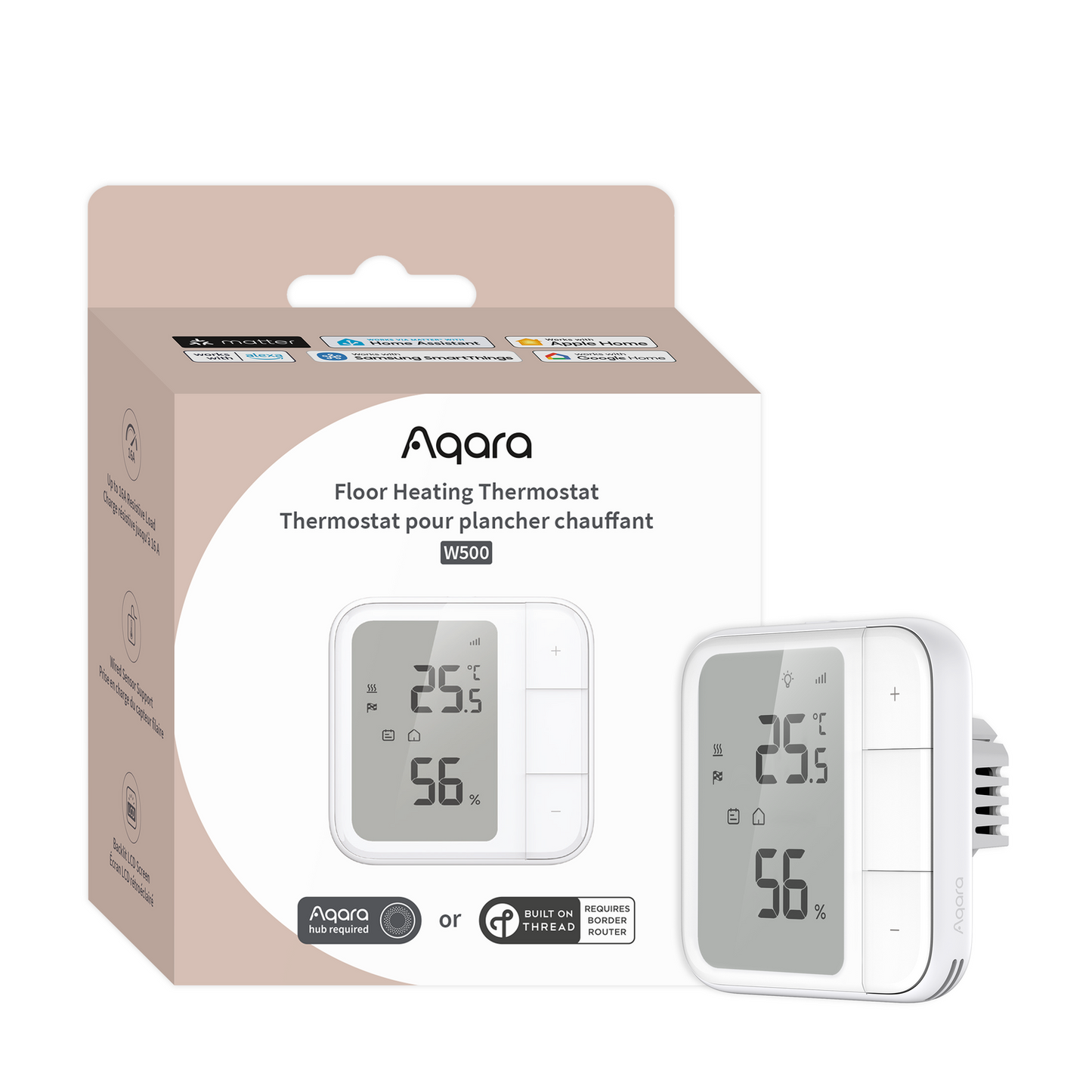 Termostat Încălzire Pardoseală Smart AQARA W500, Tehnologie Zigbee 3.0 & Matter over Thread, Control Local, Automatizare Scene, Afișaj LED Tactil, Suport Senzori Interni & Externi, Compatibil HomeKit, Alexa & Google Assistant