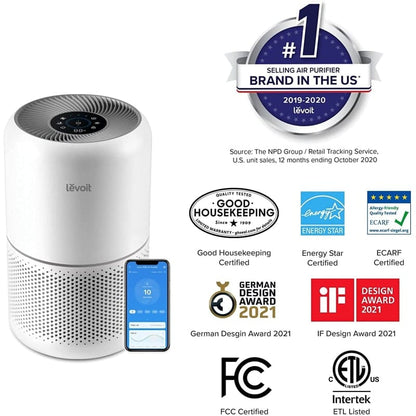 Purificator de aer Smart LEVOIT Core 300S Wi-Fi, Filtru 3 în 1 True HEPA, Carbon Activ, Senzor Calitate Aer, Mod Auto, Alexa, Google Home, Panou Comandă Touch Screen, Control Remote, Alb
