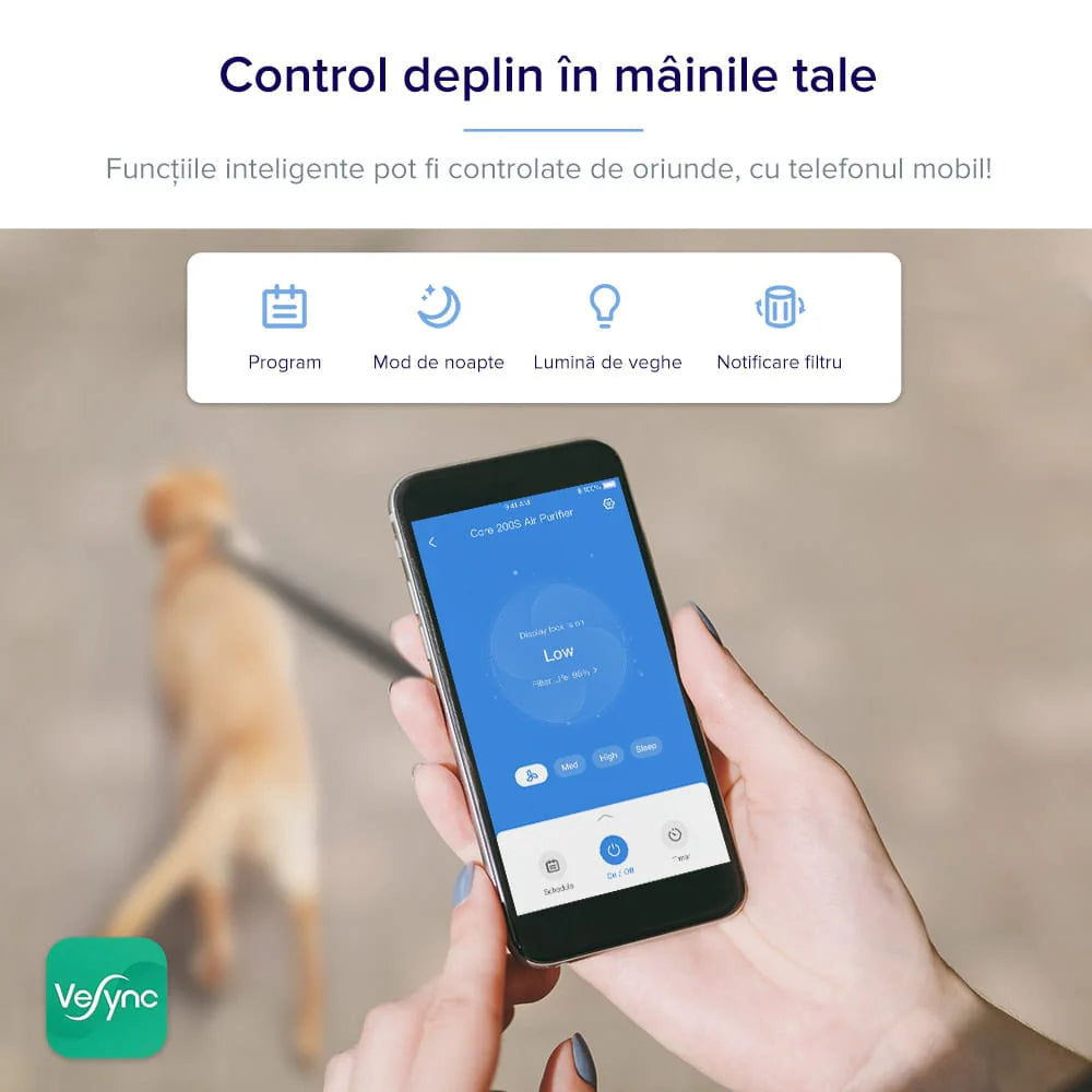 Purificator de Aer Smart LEVOIT Core 200S Wi-Fi, Filtru 3 în 1 True HEPA, Carbon Activ, Remote Control, Super Silent, Alexa, Google Home, Touch Screen, Alb
