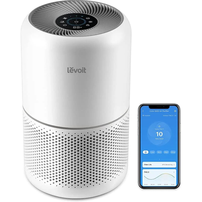 Purificator de aer Smart LEVOIT Core 300S Wi-Fi, Filtru 3 în 1 True HEPA, Carbon Activ, Senzor Calitate Aer, Mod Auto, Alexa, Google Home, Panou Comandă Touch Screen, Control Remote, Alb