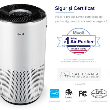 Purificator de aer Smart LEVOIT Core 400S Wi-Fi, Filtru 3 în 1 True HEPA, Carbon Activ, Senzor Calitate Aer, Mod Auto, Alexa, Google Home, Panou Comandă Touch Screen, Control Remote, Alb