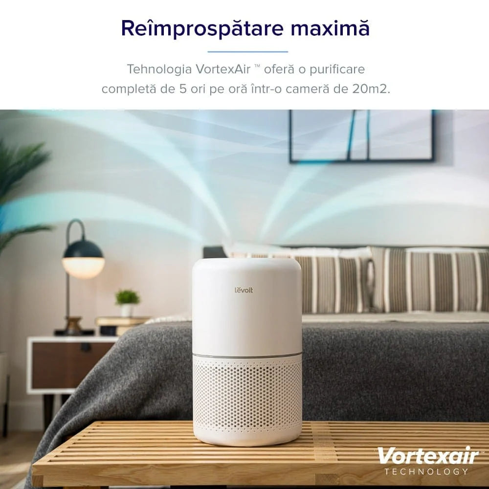 Purificator de aer Smart LEVOIT Core 300S Wi-Fi, Filtru 3 în 1 True HEPA, Carbon Activ, Senzor Calitate Aer, Mod Auto, Alexa, Google Home, Panou Comandă Touch Screen, Control Remote, Alb
