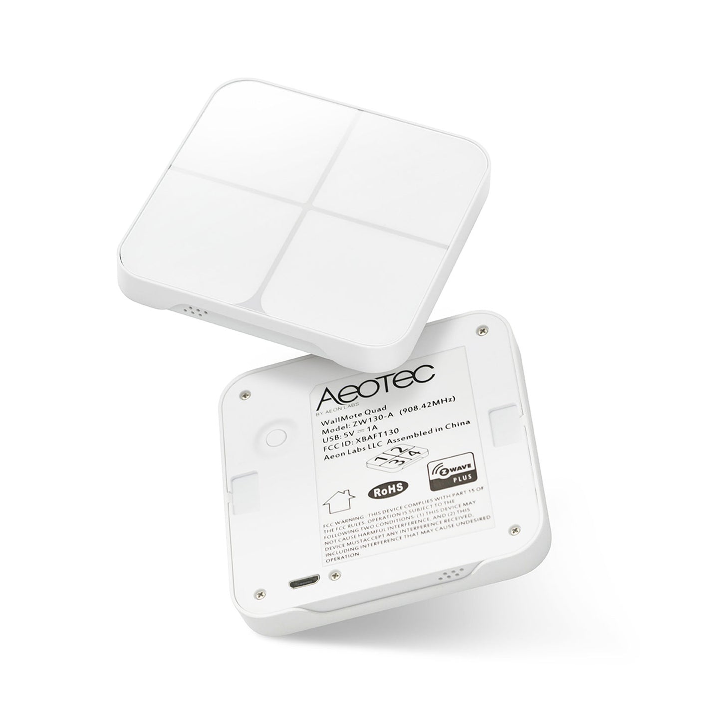 Telecomandă Smart AEOTEC WallMote Quad, 4 Butoane Touch, Control Wireless Dispozitive & Scene, Funcție Slider, Feedback Vibration, LED Color, Tehnologie Z-Wave Plus, Fixare Perete / Portabil