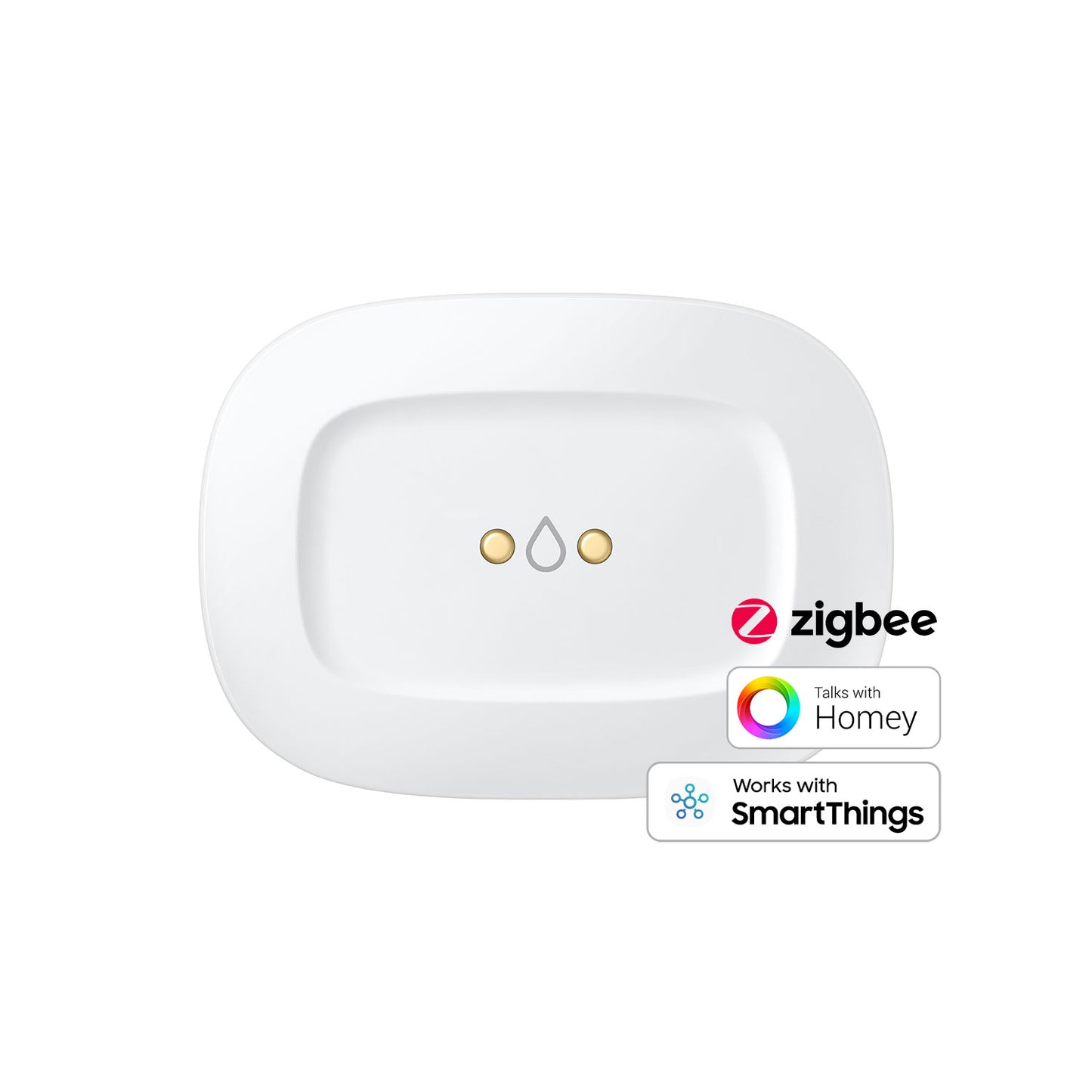 Senzor Smart AEOTEC Water Leak, Tehnologie Zigbee 3.0, Detectare Scurgeri & Inundații, Monitorizare Temperatură, Notificări SmartThings, Compact & Slim, Baterie CR2