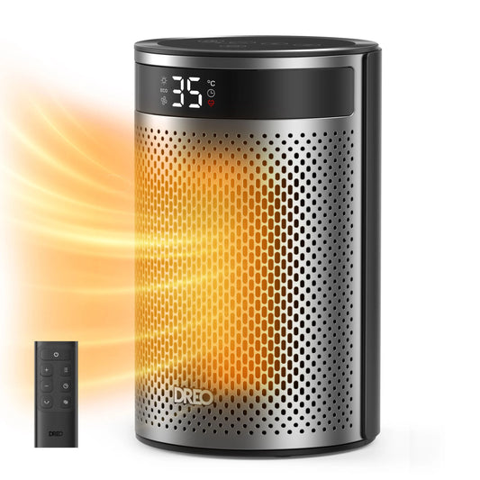 Aerotermă DREO Atom 416 1500W, Heater Ceramică, Termostat, ECO Mode, Funcție Ventilator, Timer 12 ore, Display LED, Telecomandă, Negru & Argintiu