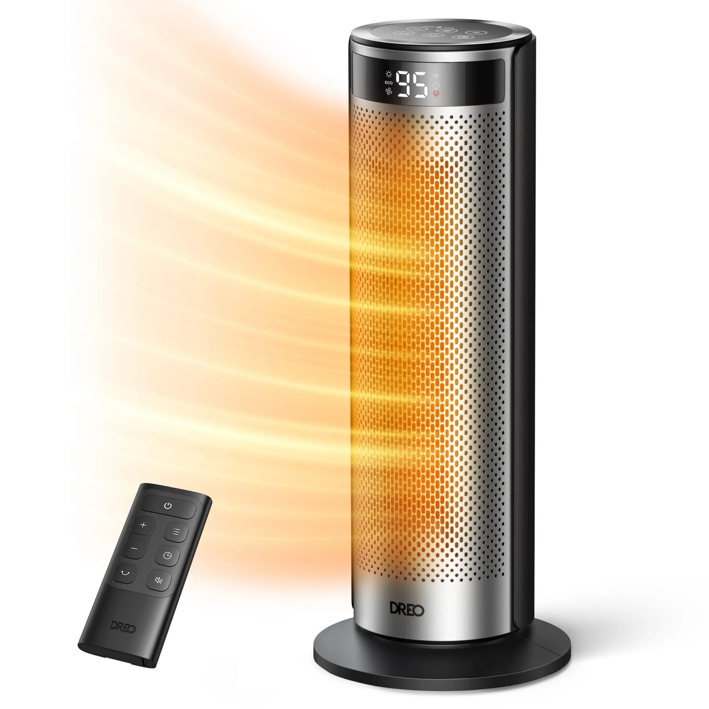 Aerotermă DREO Solaris SH628 2000W, Heater Ceramică, Termostat, ECO Mode, Funcție Ventilator, Oscilație 70°, Timer 12 ore, Display LED, Telecomandă, Negru & Argintiu