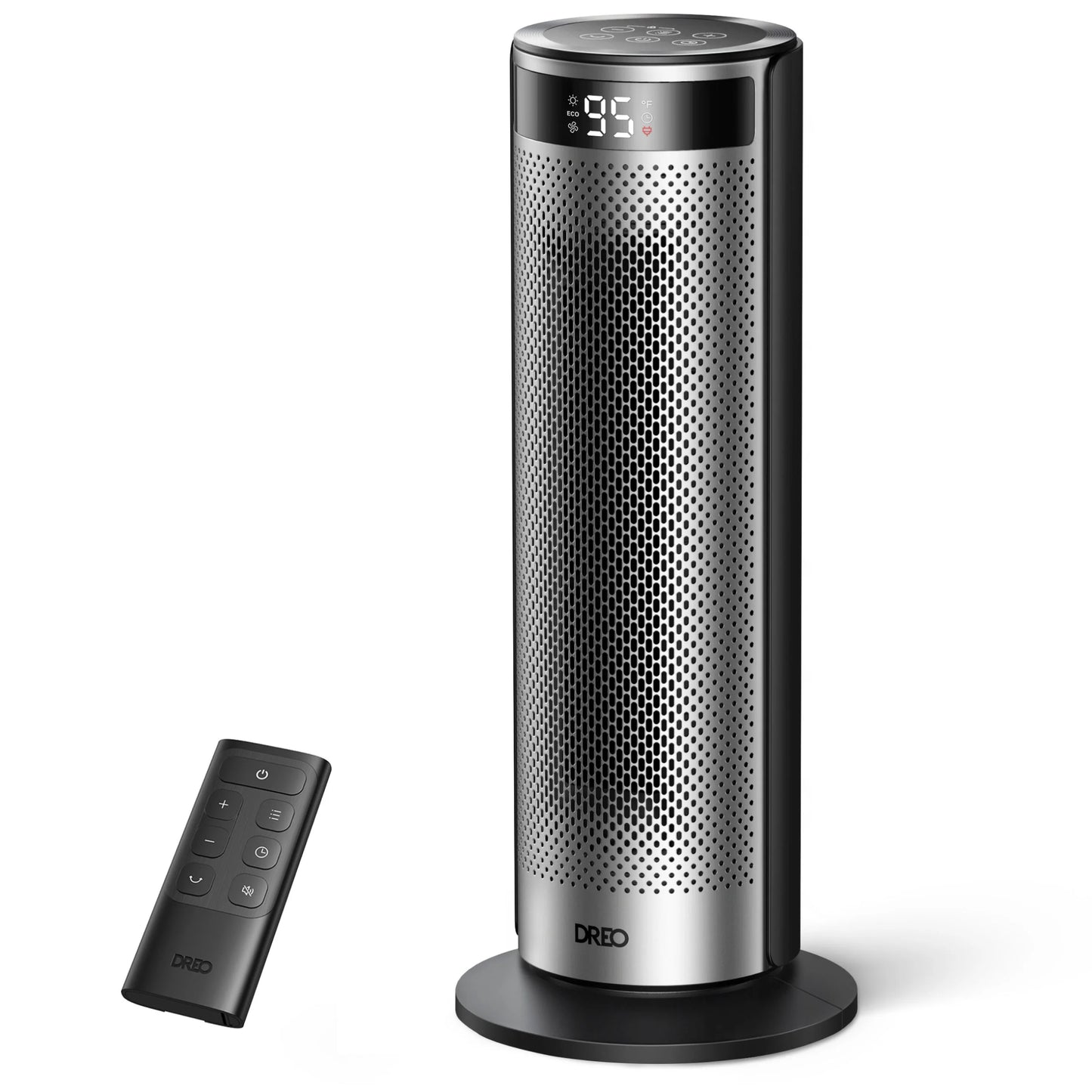 Aerotermă DREO Solaris SH628 2000W, Heater Ceramică, Termostat, ECO Mode, Funcție Ventilator, Oscilație 70°, Timer 12 ore, Display LED, Telecomandă, Negru & Argintiu