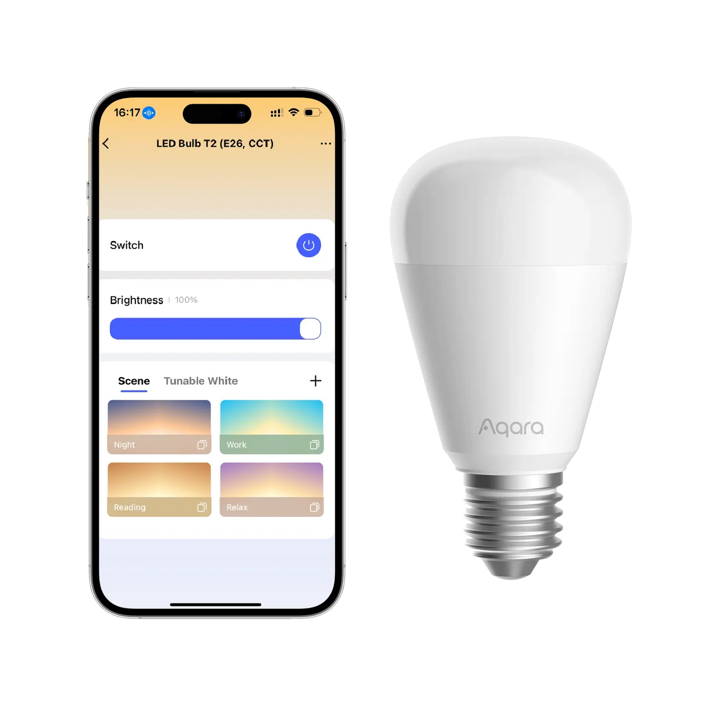 Bec LED Smart AQARA LED T2 E27, CCT 2700-6500K, 1100lm, Zigbee & Matter over Thread, Compatibil HomeKit/Alexa/Google, Adaptive Lighting, Automatizări Smart Home