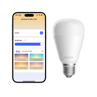 Bec LED Smart AQARA LED T2 E27, CCT 2700-6500K, 1100lm, Zigbee & Matter over Thread, Compatibil HomeKit/Alexa/Google, Adaptive Lighting, Automatizări Smart Home