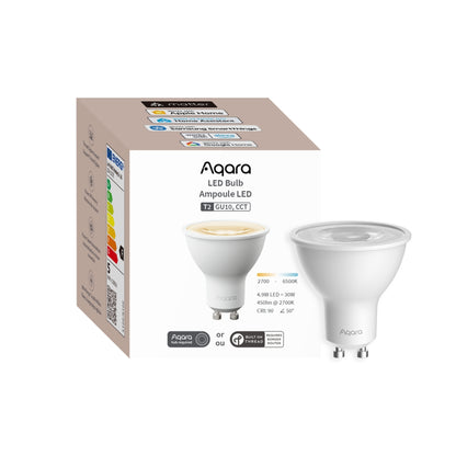 Bec LED Smart AQARA LED T2 GU10, CCT 2700-6500K, 16 Milioane Culori, 450lm, Zigbee & Matter over Thread, Compatibil HomeKit/Alexa/Google, Adaptive Lighting, Automatizări Smart Home