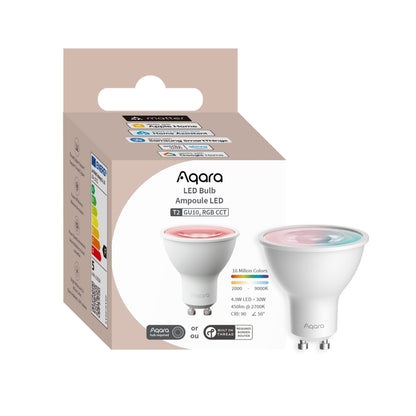 Bec LED Smart AQARA LED T2 GU10, RGB CCT 2000-9000K, 16 Milioane Culori, 450lm, Zigbee & Matter over Thread, Compatibil HomeKit/Alexa/Google, Adaptive Lighting, Automatizări Smart Home