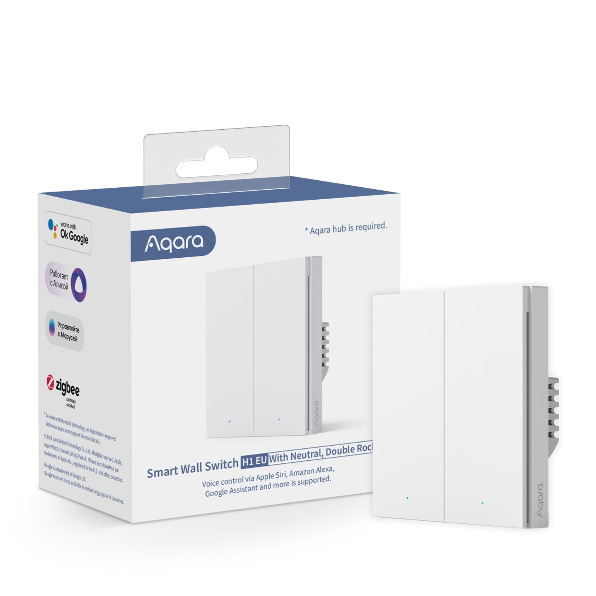 Comutator AQARA H1, Dublu Rocker (Zigbee 3.0), Automatizări, Control Scene/Dispozitive, Compatibil HomeKit/Alexa/Google Assistant, Alb