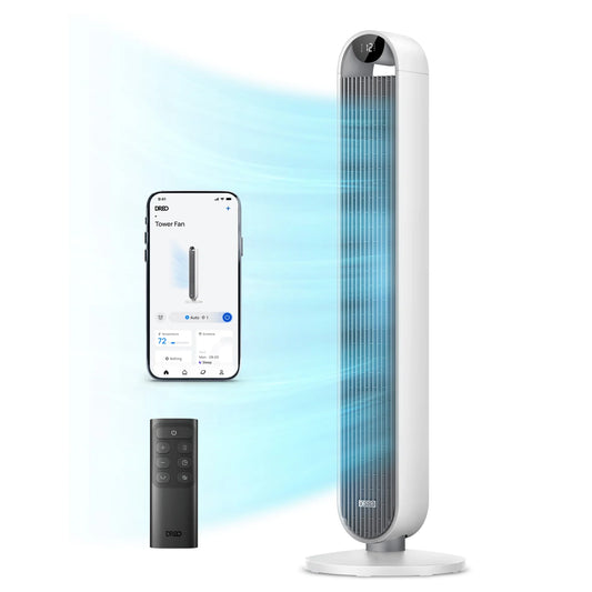 Ventilator Turn Smart DREO Pilot Max S DR-HTF004S, 12 Viteze, 4 Moduri Funcționare, 108 cm, HyperSilent 25dB, Oscilație 120°, Alb