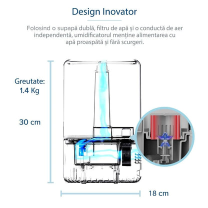 Umidificator de aer Smart LEVOIT Dual 200S, Wi-Fi, Ultrasonic, Rezervor 3L, Silențios, Aromaterapie, Funcție AUTO, Autonomie 25 ore