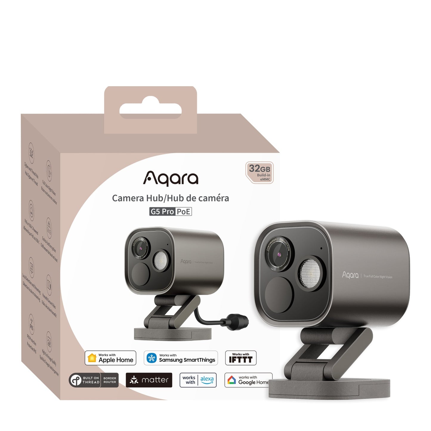 Cameră Supraveghere Smart AQARA G5 Pro, POE, Rezoluție 2K QHD, Recunoaștere AI, Zigbee 3.0, Câmp Vizual 133°, Unghi Detecție 100°/65°, Gri