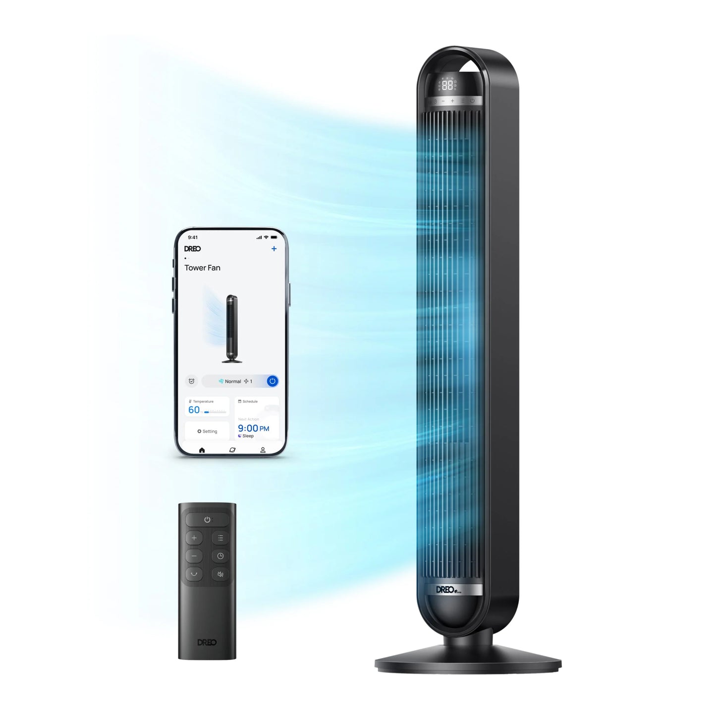 Ventilator Turn Smart DREO Cruiser DR-HTF011S, 9 Viteze, 4 Moduri Funcționare, 106 cm, HyperSilent 25dB, Oscilație 90°, Telecomandă, Negru