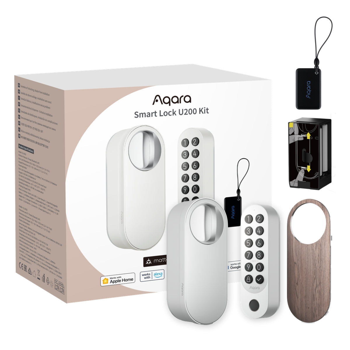 Încuietoare / Yală Smart Lock AQARA U200 Kit, Compatibil Matter & Apple Home, Thread/Bluetooth/NFC, Deblocare cu Amprentă/Parolă/NFC/App, Auto-Lock, Baterie Reîncărcabilă, Montaj fără găurire, Alb