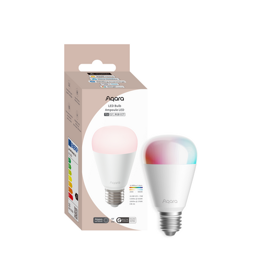 Bec LED Smart AQARA LED T2 E27, RGB CCT 2000-9000K, 16 Milioane Culori, 1100lm, Zigbee & Matter over Thread, Compatibil HomeKit/Alexa/Google, Adaptive Lighting, Automatizări Smart Home