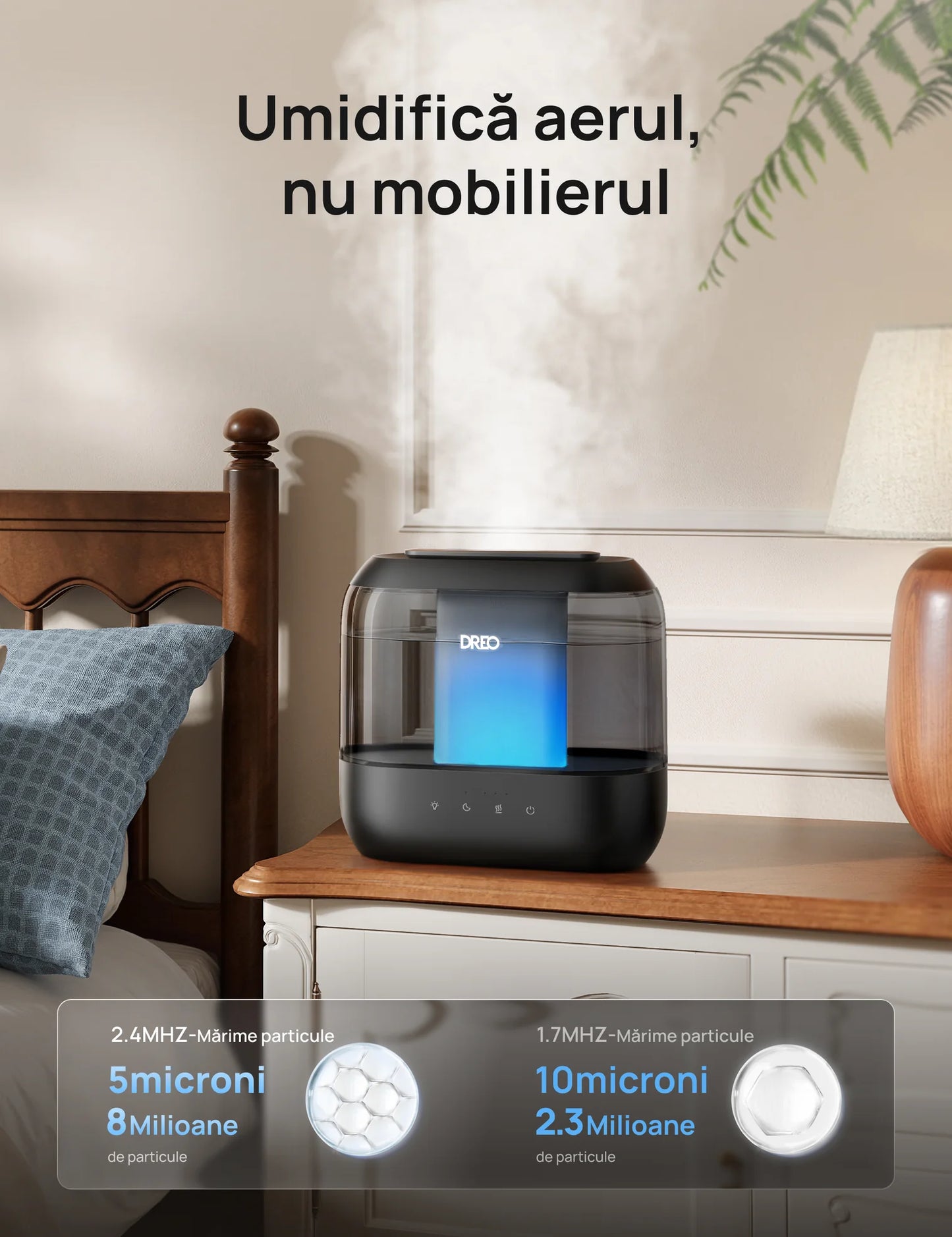 Umidificator de aer Smart DREO 311S, Funcție AUTO, Aromaterapie, Ceață Rece, Rezervor 4L, Autonomie 36 ore, Negru