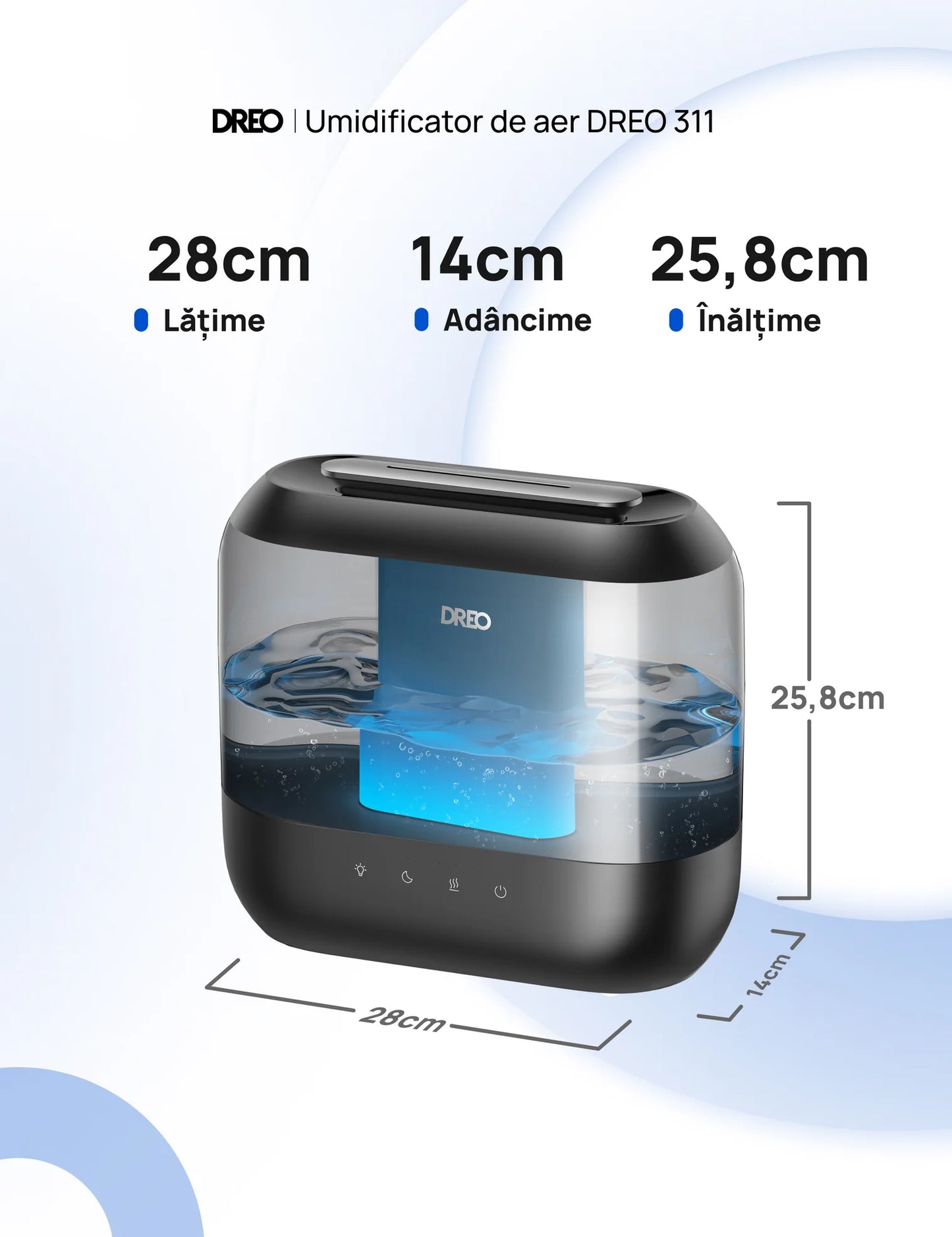 Umidificator de aer Smart DREO 311S, Funcție AUTO, Aromaterapie, Ceață Rece, Rezervor 4L, Autonomie 36 ore, Negru