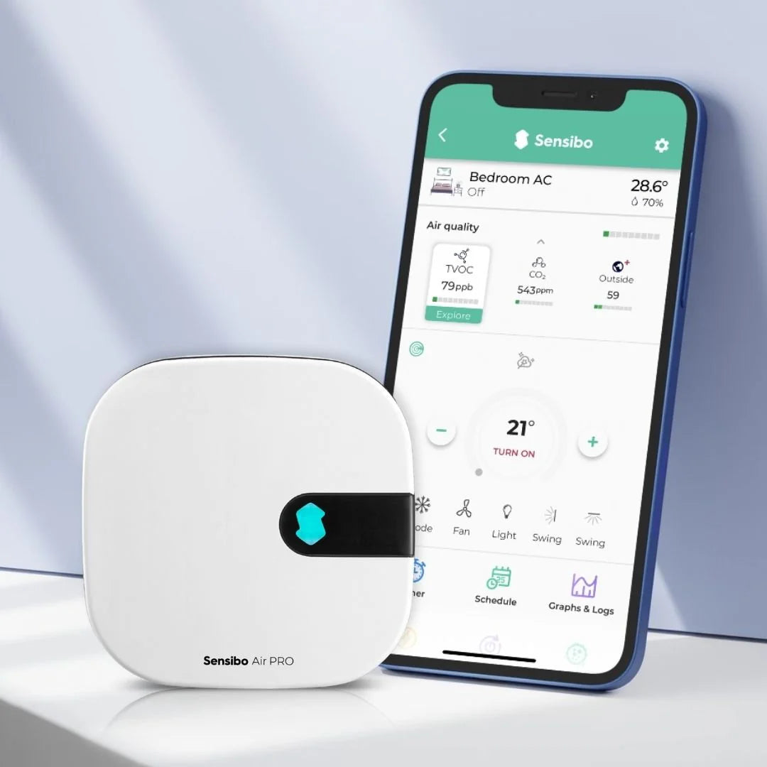 Termostat Aer Condiționat Smart SENSIBO Air Pro, Wi-Fi, Senzor Umiditate, Senzor Temperatură, Senzor VOC, Senzor CO2, Control Remote, Alexa, Google Home, Apple HomeKit, SmartThings, Alb