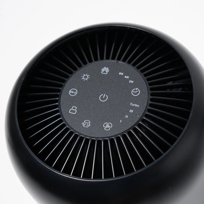 Purificator de aer EVOAIR Yuvo, Lampă UV-C, Filtru 3 în 1, True Hepa, Carbon Activ, Pre-filtru, 4 Viteze, Funcție Polen/Animale, Mod Noapte, Blocare Ecran, Lumină Ambientală, Negru