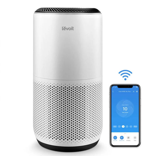 Purificator de aer Smart LEVOIT Core 400S Wi-Fi, Filtru 3 în 1 True HEPA, Carbon Activ, Senzor Calitate Aer, Mod Auto, Alexa, Google Home, Panou Comandă Touch Screen, Control Remote, Alb