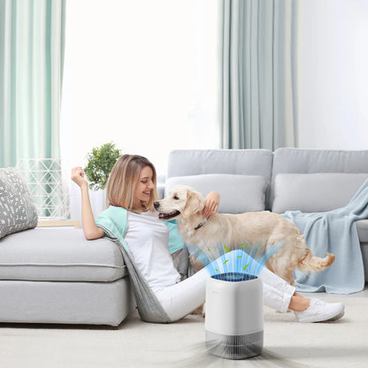 Purificator de aer EVOAIR Nuvia, Filtru 3 în 1 True HEPA, Carbon Activ, 3 Viteze, Mod Noapte, Aromaterapie, Lumină Ambientală, Timer, Indicator Murdărie Filtru, Alb