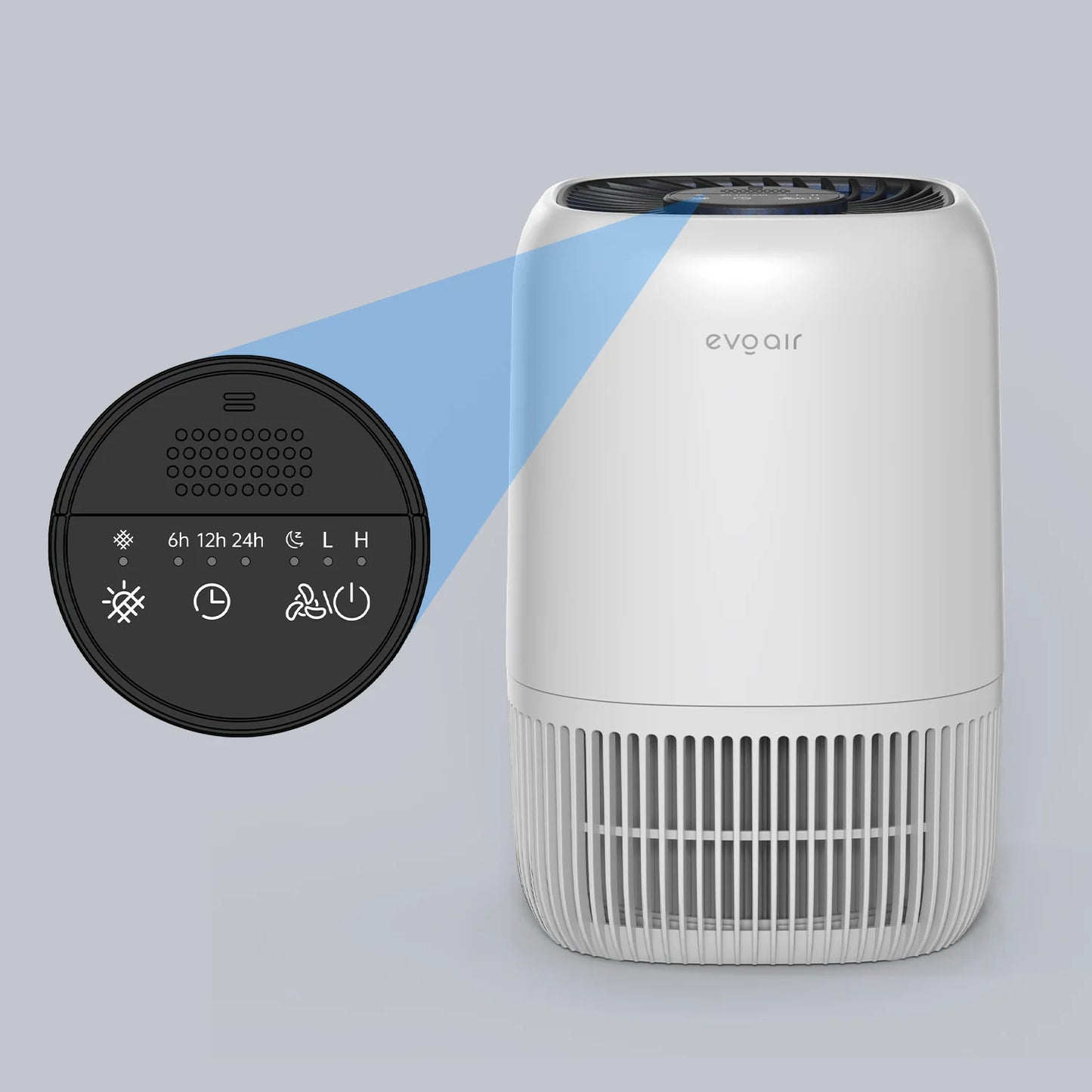 Purificator de aer EVOAIR Nuvia, Filtru 3 în 1 True HEPA, Carbon Activ, 3 Viteze, Mod Noapte, Aromaterapie, Lumină Ambientală, Timer, Indicator Murdărie Filtru, Alb