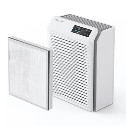 Purificator de aer Smart EVOAIR Homi P300, Wi-Fi, Filtru True HEPA, Mod Auto, Lampă UV, Ionizare, 6 Moduri Funcționare, Senzor Calitate Aer, Alb