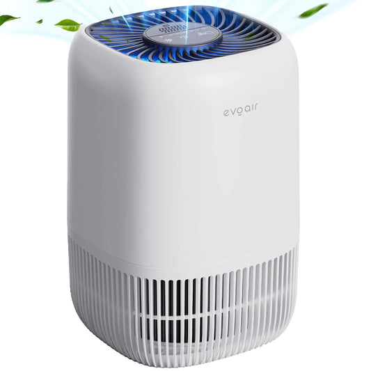 Purificator de aer EVOAIR Nuvia, Filtru 3 în 1 True HEPA, Carbon Activ, 3 Viteze, Mod Noapte, Aromaterapie, Lumină Ambientală, Timer, Indicator Murdărie Filtru, Alb