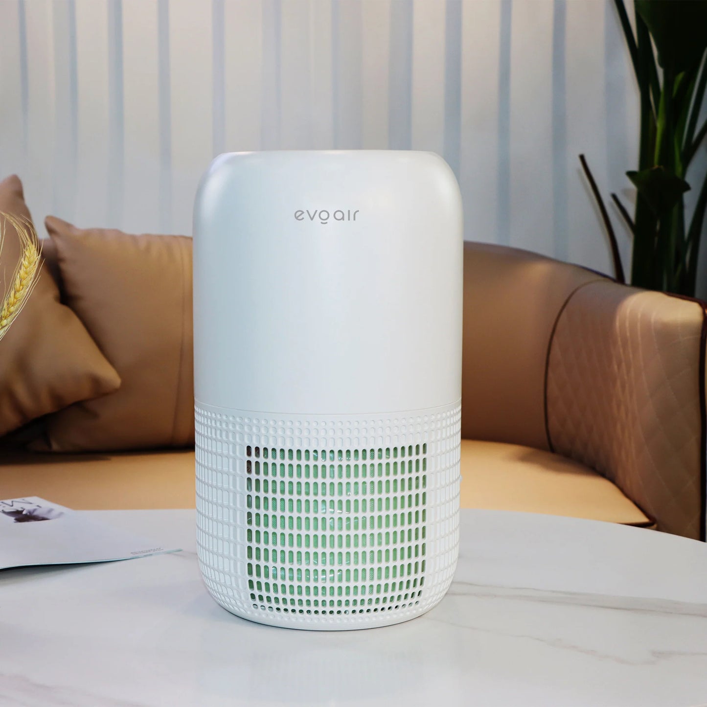 Purificator de aer EVOAIR Yuvo, Lampă UV-C, Filtru 3 În 1, True HEPA, Carbon Activ, Pre-filtru, 4 Viteze, Funcție Polen/Animale, Mod Noapte, Blocare Ecran, Lumină Ambientală, Alb