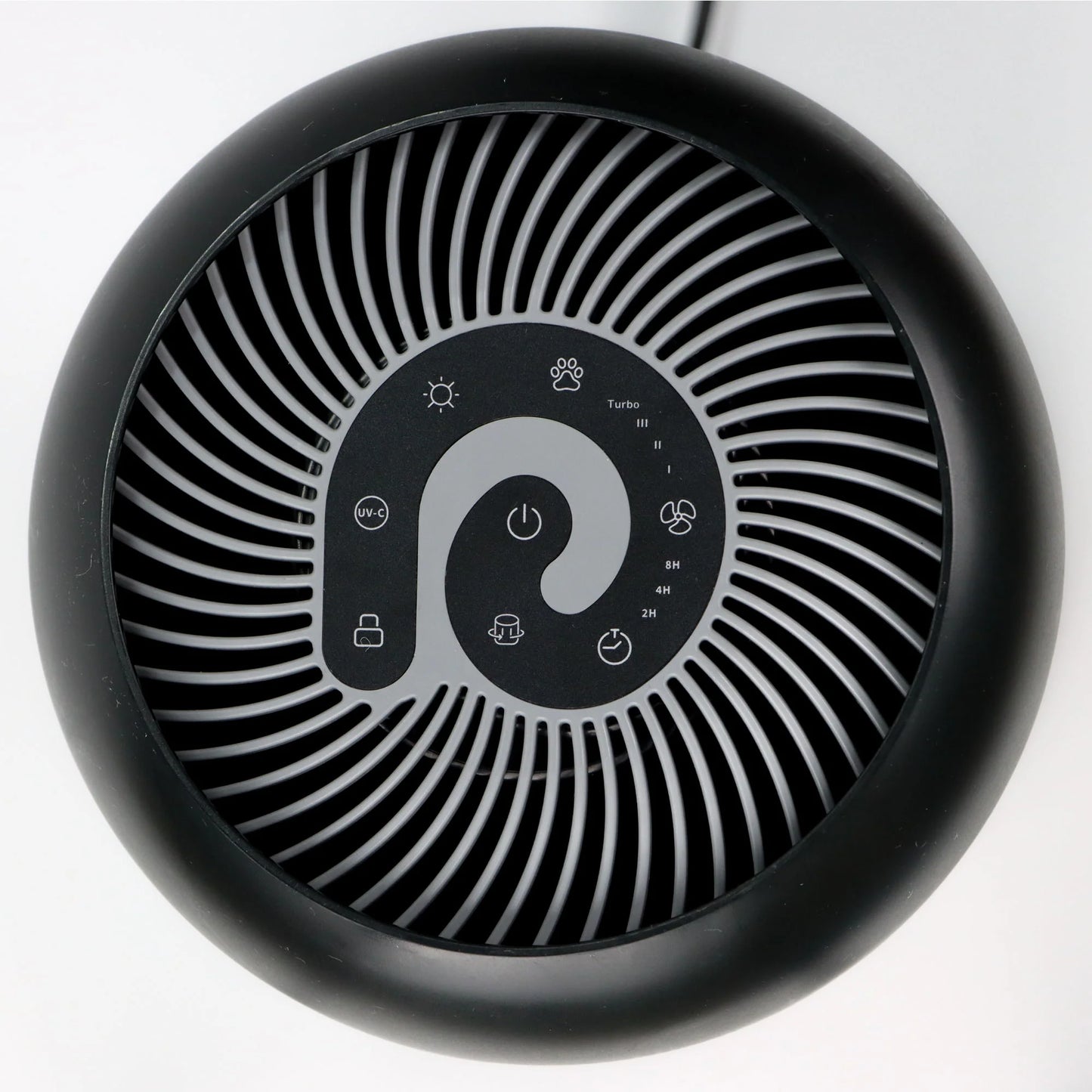 Purificator de aer EVOAIR YuvoSpin, Lampă UV-C, Filtru 3 în 1, True Hepa, Carbon Activ, Pre-filtru, 4 Viteze, Funcție Polen/Animale, Mod Noapte, Blocare Ecran, Lumină Ambientală, Negru